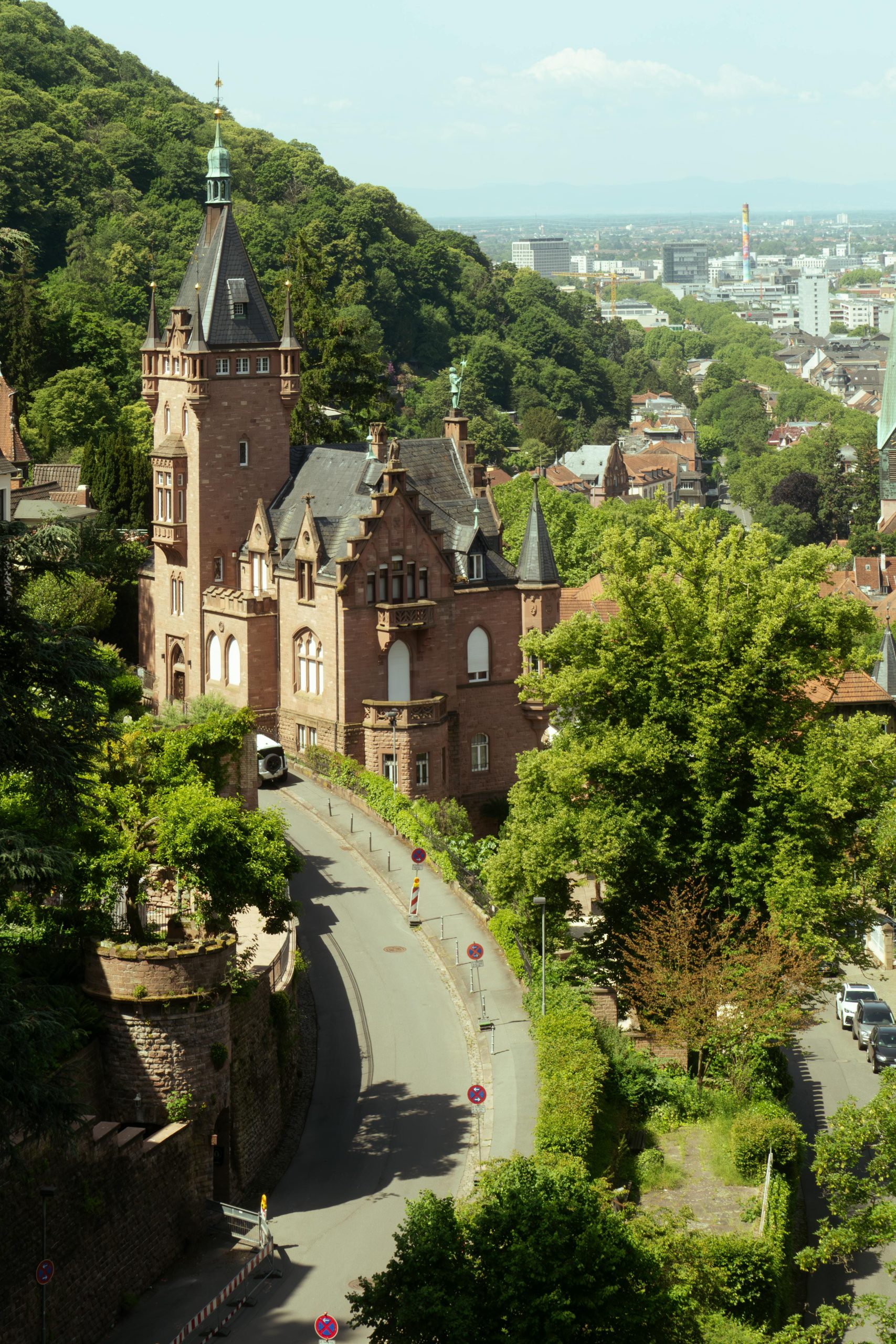 A picturesque view of a historic castle surrounded by lush greenery in Heidelberg, Germany.
